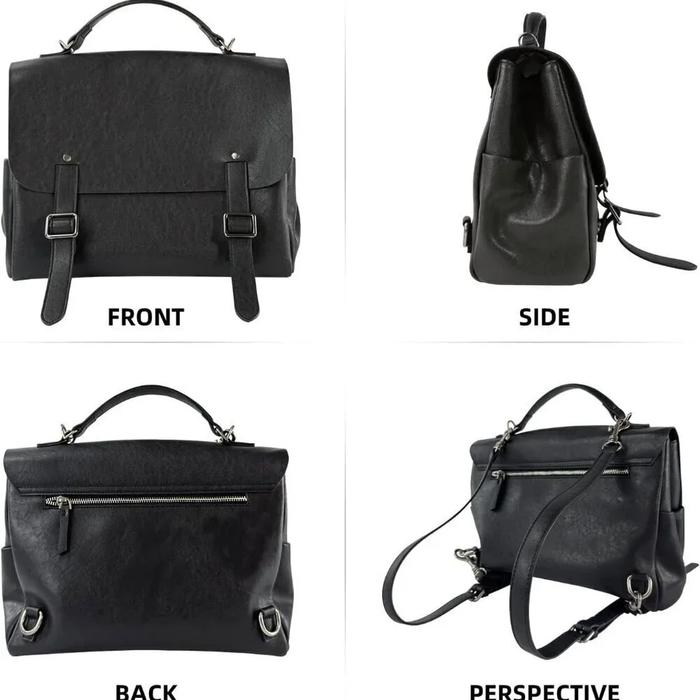 Black Leather 3-in-1 Backpack Handbag Tote for Women Work Travel Casual